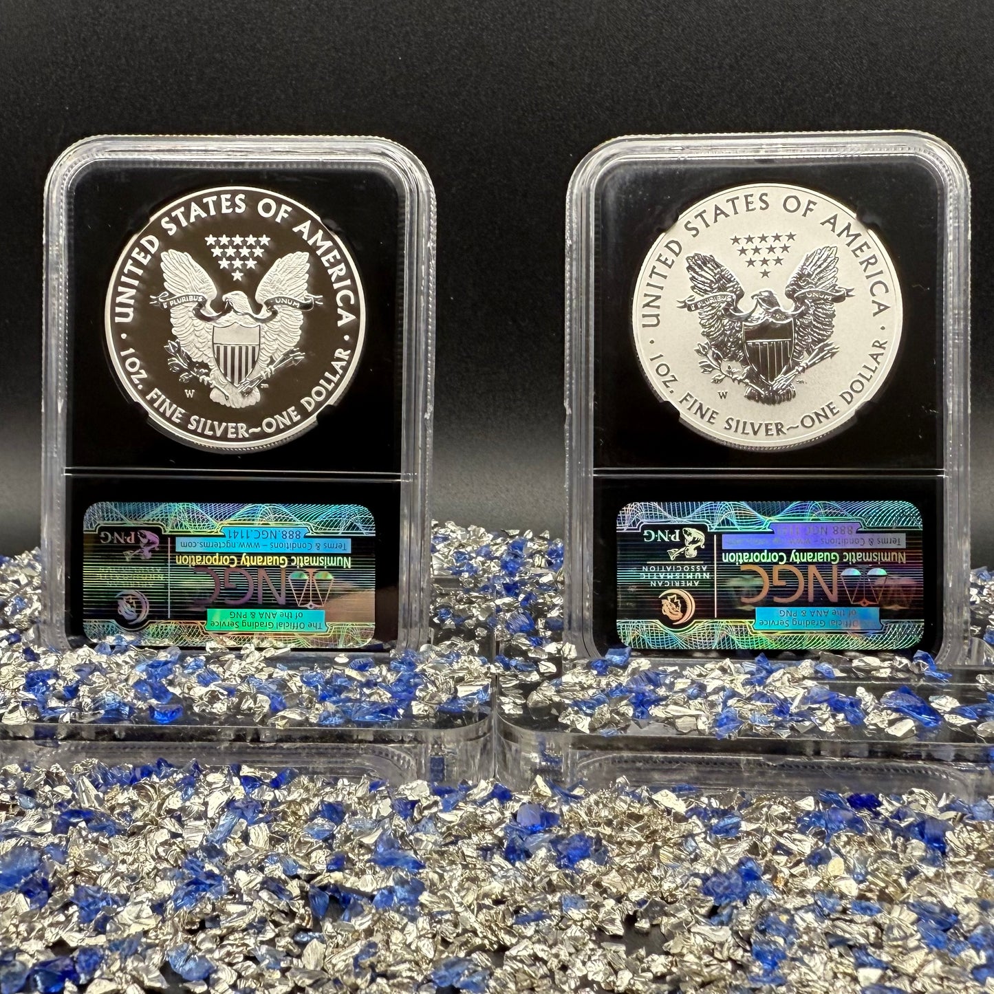 Reverse Proof & Enhanced Finish (2 Coin Set) 2013 (W) $1 American Silver Eagle NGC PF70 Black Core Holder West Point Silver Star Label
