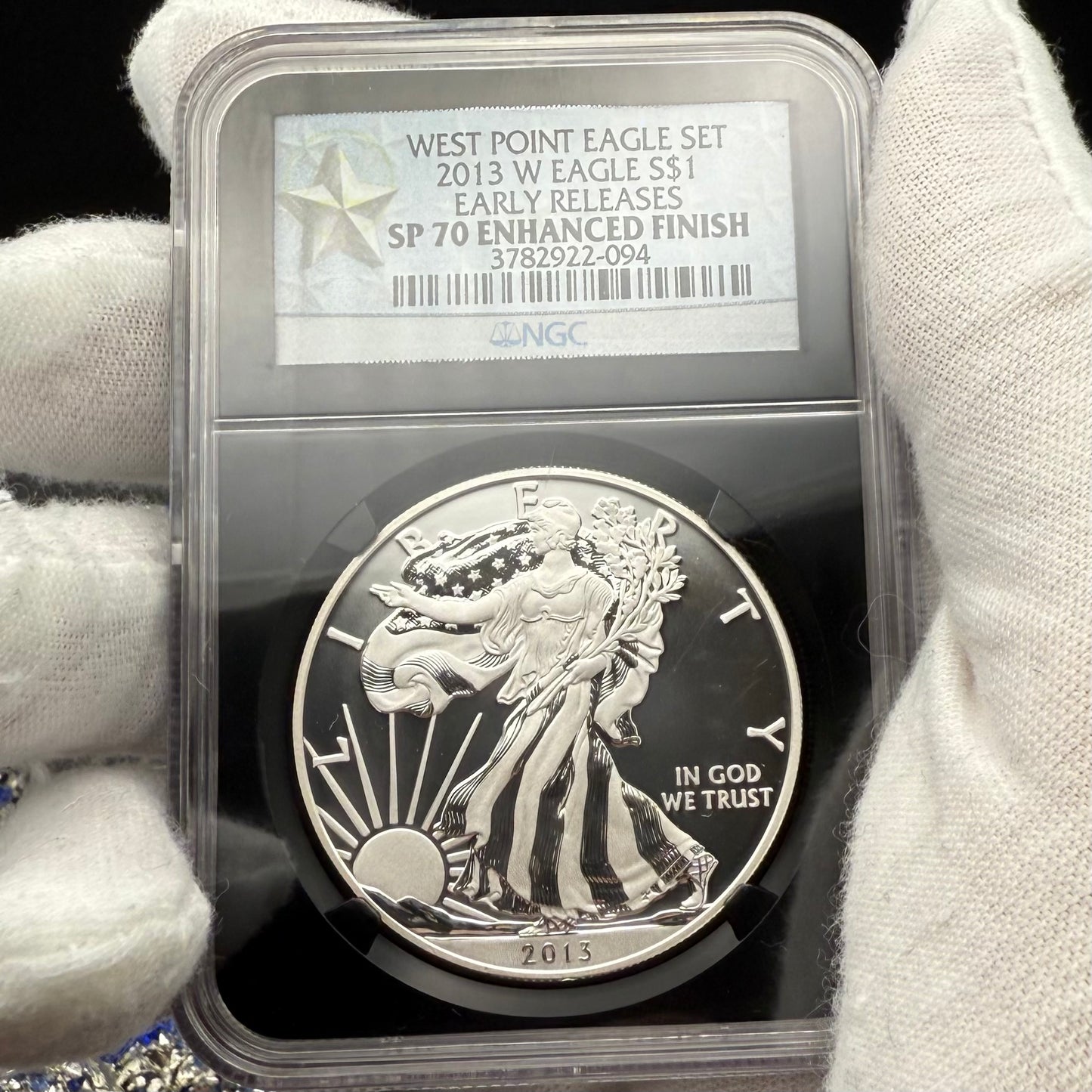 Reverse Proof & Enhanced Finish (2 Coin Set) 2013 (W) $1 American Silver Eagle NGC PF70 Black Core Holder West Point Silver Star Label