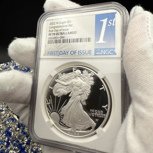 Proof 2022 (W) $1 American Silver Eagle NGC PF70UC Congratulations Set First Day of Issue White Holder Mint Condition (1 of 2,000)