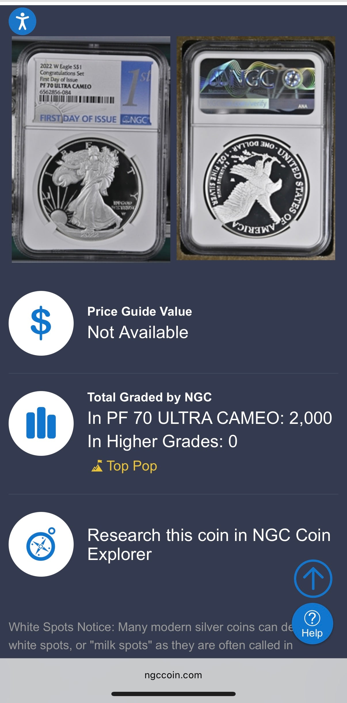 Proof 2022 (W) $1 American Silver Eagle NGC PF70UC Congratulations Set First Day of Issue White Holder Mint Condition (1 of 2,000)