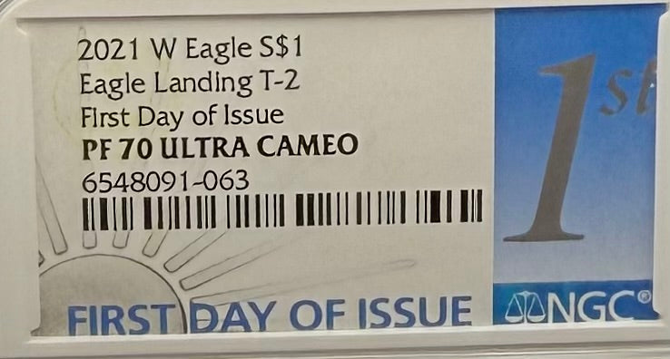 Proof 2021 (W) $1 American Silver Eagle NGC PF70UC T-1 First Day of Issue White Holder Mint Condition (1 of 6,881)