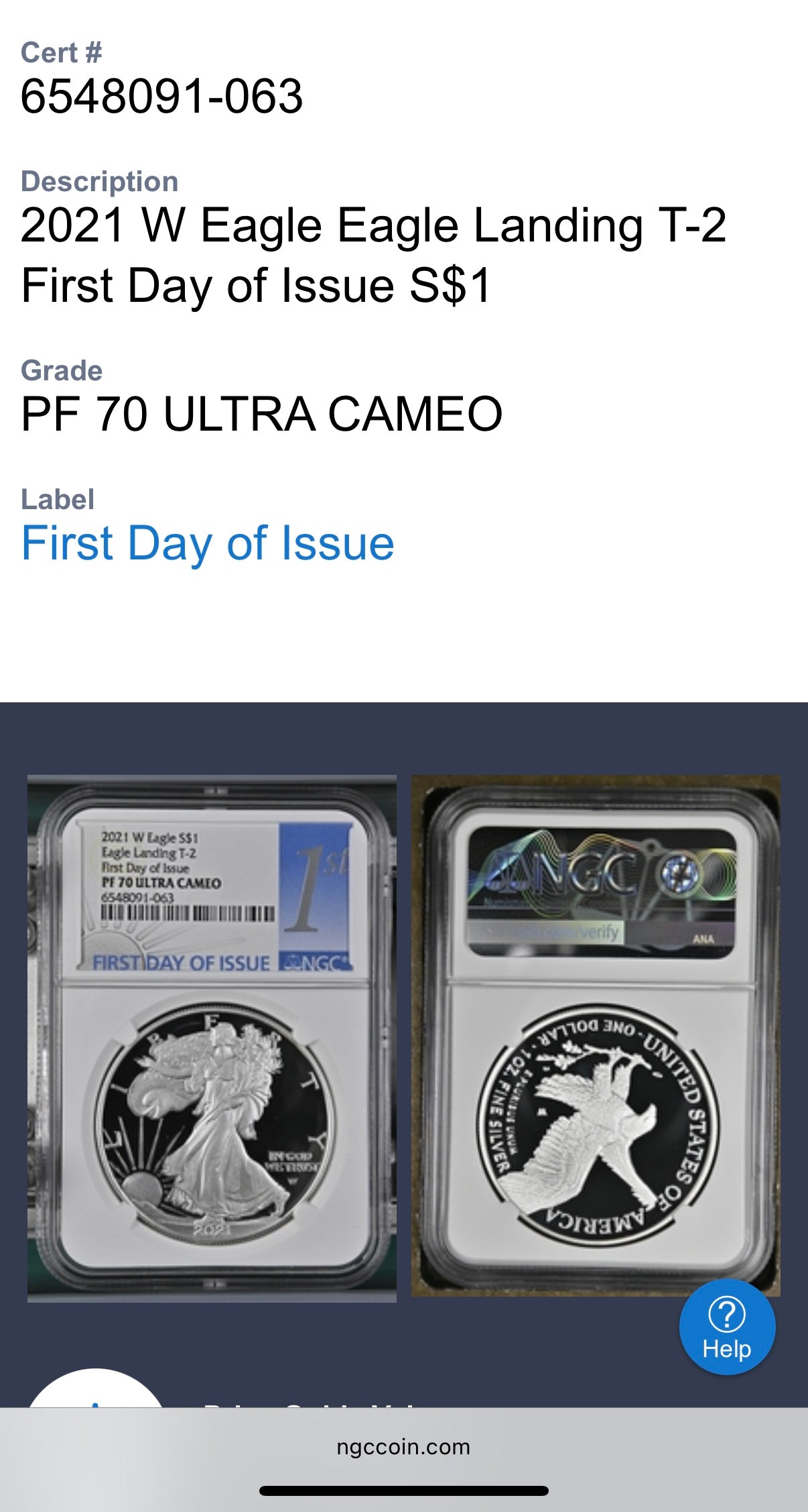 Proof 2021 (W) $1 American Silver Eagle NGC PF70UC T-1 First Day of Issue White Holder Mint Condition (1 of 6,881)