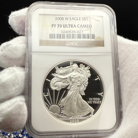 Proof 2008 (W) $1 American Silver Eagle NGC PF70UC Classic Brown Label (1 of 15,136)