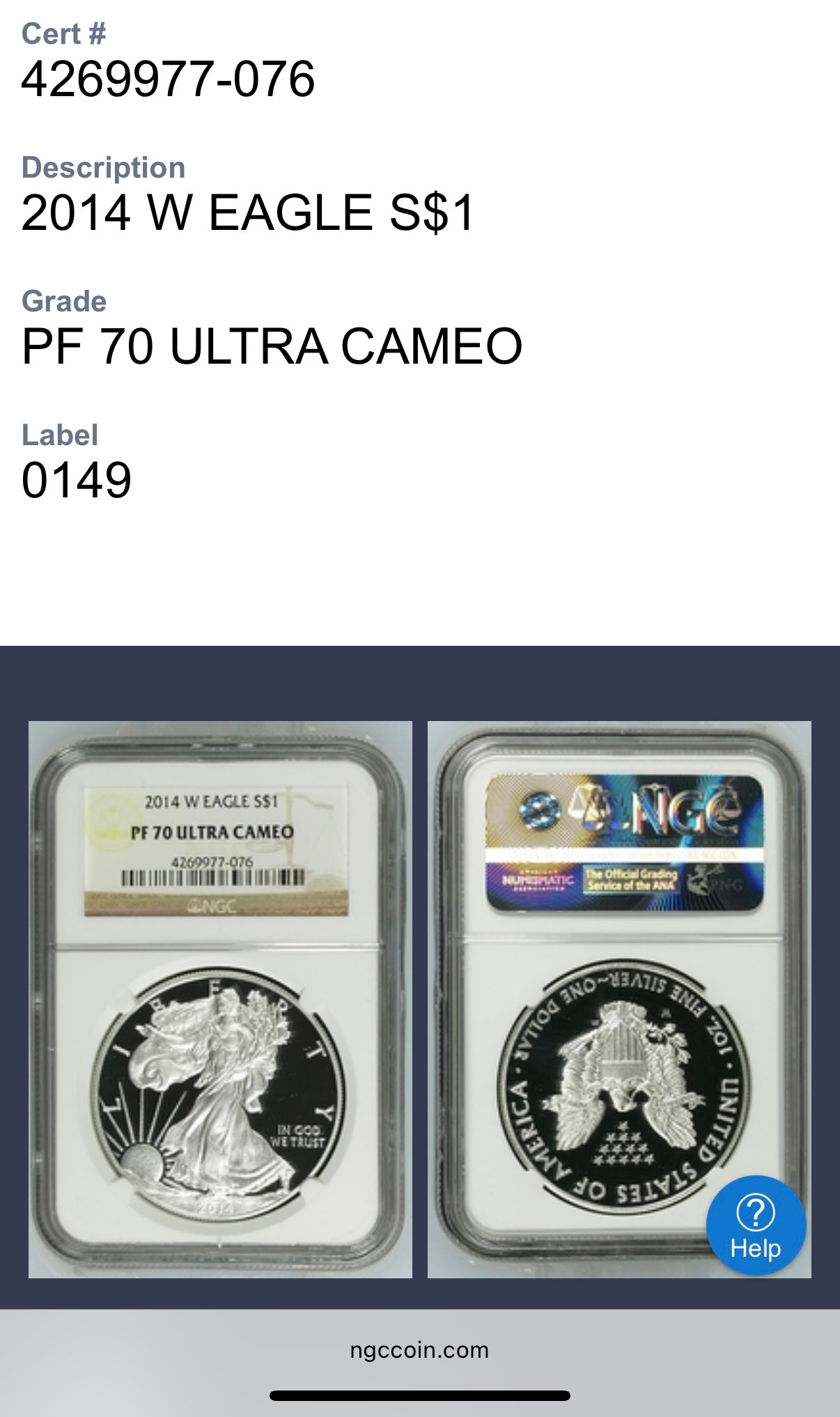 Proof 2014 (W) $1 American Silver Eagle NGC PF70 Classic Brown Label (1 of 9,425)