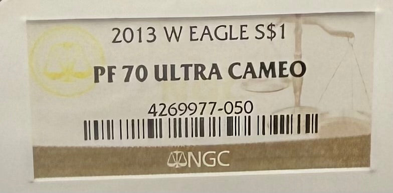 Proof 2013 (W) $1 American Silver Eagle NGC PF70 Classic Brown Label (1 of 8,802)