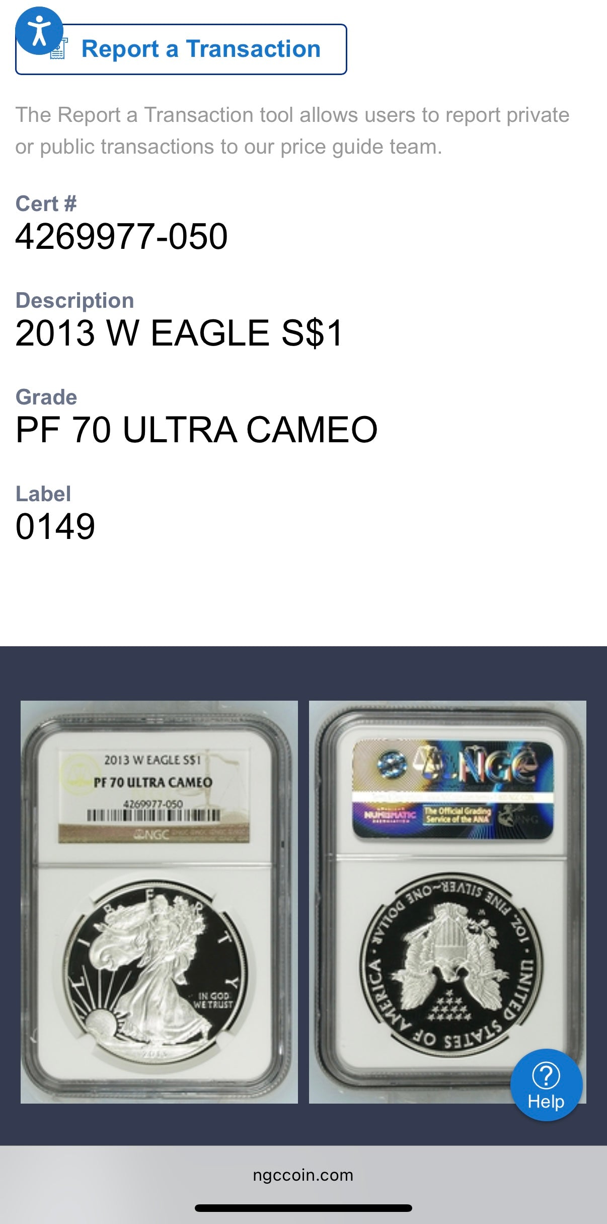 Proof 2013 (W) $1 American Silver Eagle NGC PF70 Classic Brown Label (1 of 8,802)