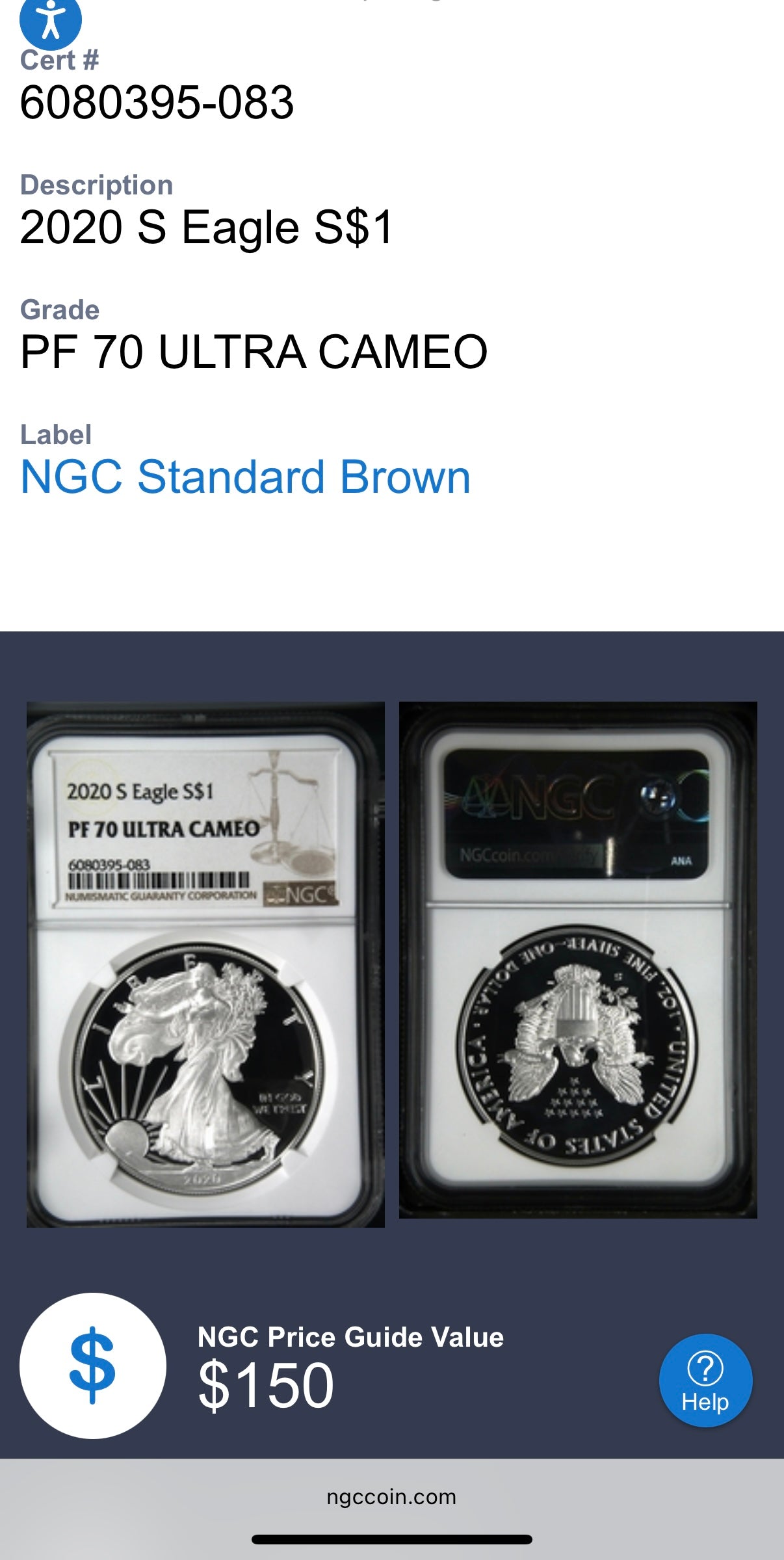 Proof 2020 (S) $1 American Silver Eagle NGC PF70UC Brown Label Spotless! (1 of 2,719)