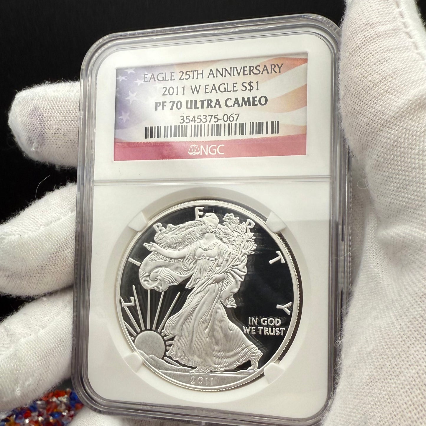 Proof 2011 (W) $1 American Silver Eagle NGC PF70 American Flag Label Mint Condition (1 of 9,295)
