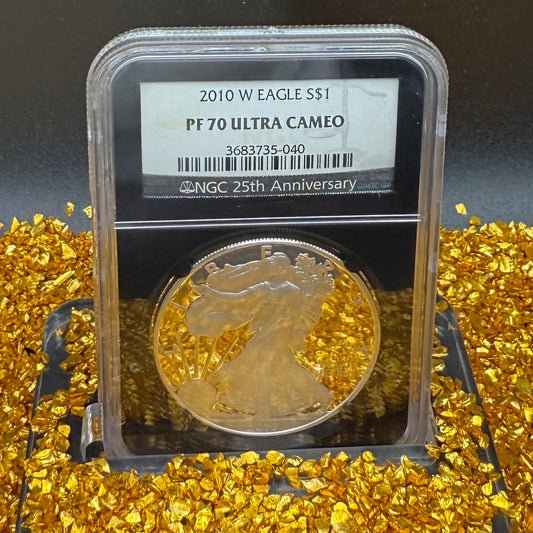 Proof 2010 (W) $1 American Silver Eagle NGC PF70 Black Holder Classic Blue Label 25th Anniversary (1 of 9,023)