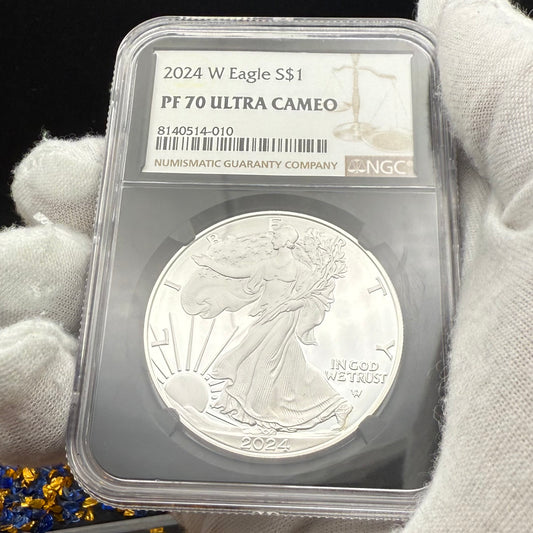 Proof 2024 (W) $1 American Silver Eagle NGC PF70 Modern Brown Label Mint Condition (1 of 3,472)