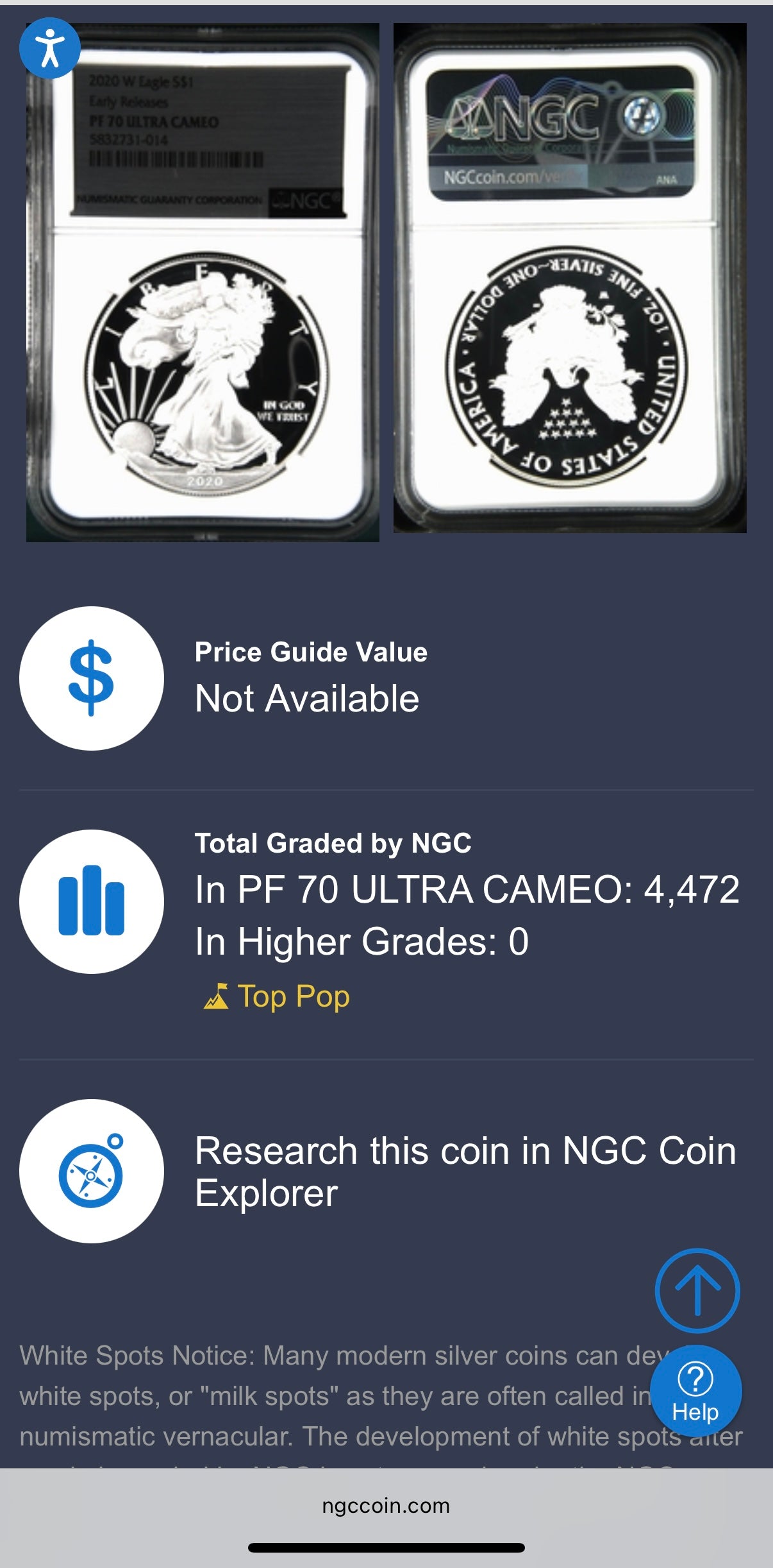 Proof 2020 (W) $1 American Silver Eagle NGC PF70UC Early Releases Stainless Steel Label Mint Condition (1 of 4,472)