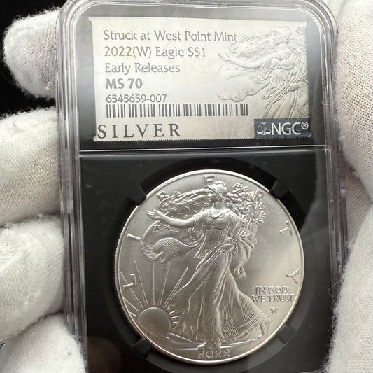 2022 $1 American Silver Eagle NGC MS70 Early Releases Silver Label in Black Holder Rare 1 of 8,163