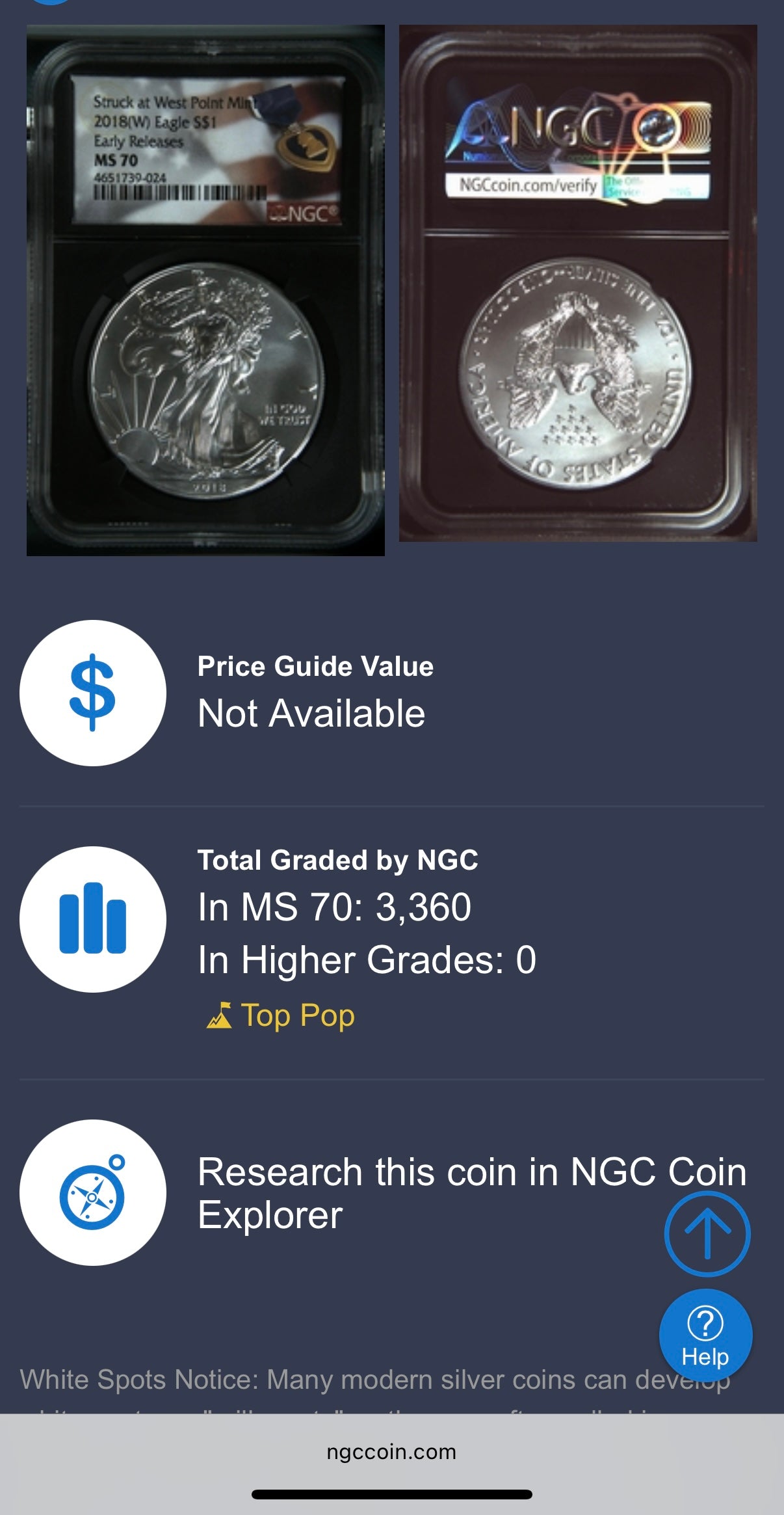 2018 $1 American Silver Eagle NGC MS70 Early Releases Purple Heart Black Holder Rare 1 of 3,360 Mint