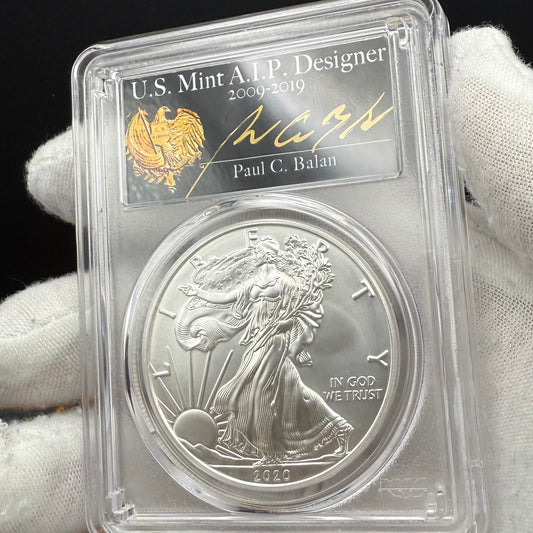 2020 Burnished $1 American Silver Eagle PCGS MS70 FDOI Paul Balan Signed (Ultra Rare 1 of 20)