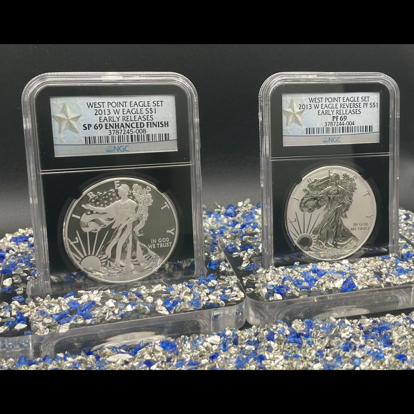 Reverse Proof & Enhanced Finish (2 Coin Set) 2013 (W) $1 American Silver Eagle NGC PF69 Black Core Holder West Point Silver Star Label