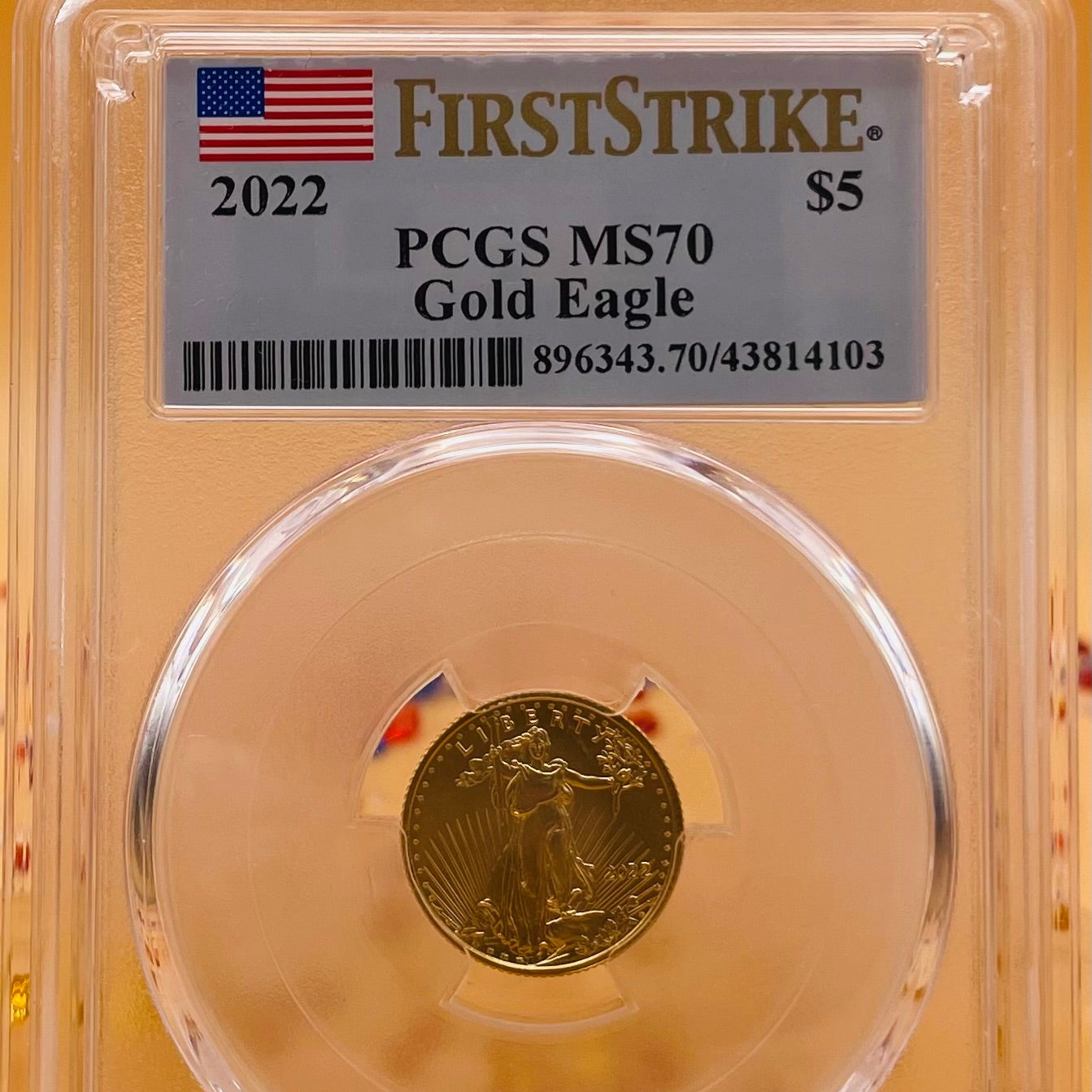 2022 $5 American Gold Eagle PCGS MS70 First Strike Flag Label (Rare 1 of 1,761)