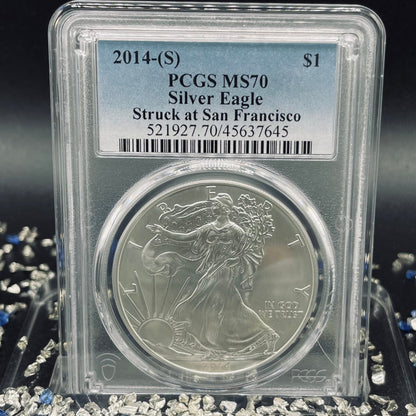 2014 (S) $1 American Silver Eagle PCGS MS70 Business Strike Blue Label Mint Condition (1 of 18,995)