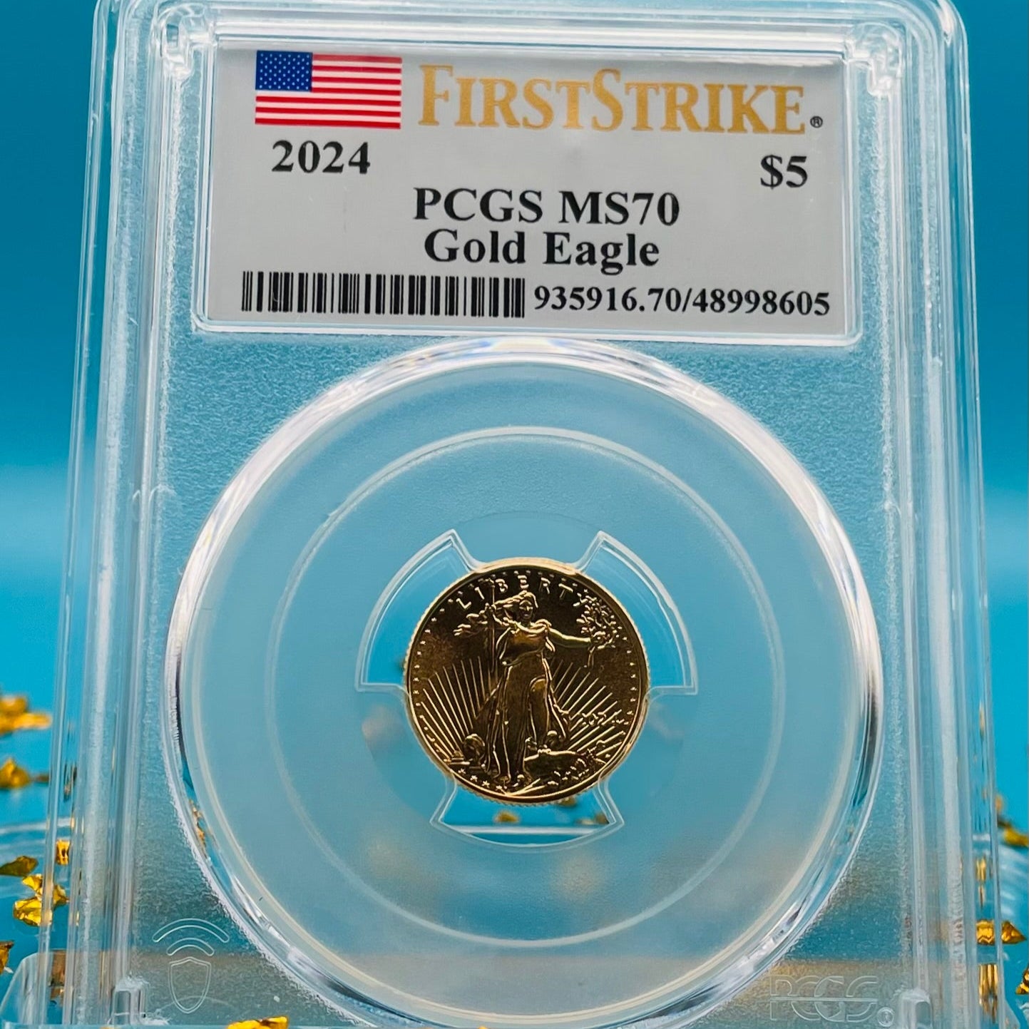 2024 $5 American Gold Eagle PCGS MS70 First Strike Flag Label (Rare 1 of 1,232)
