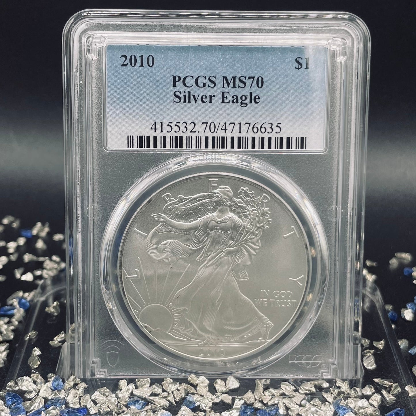 2010 Philadelphia $1 American Silver Eagle PCGS MS70 Business Strike Blue Label