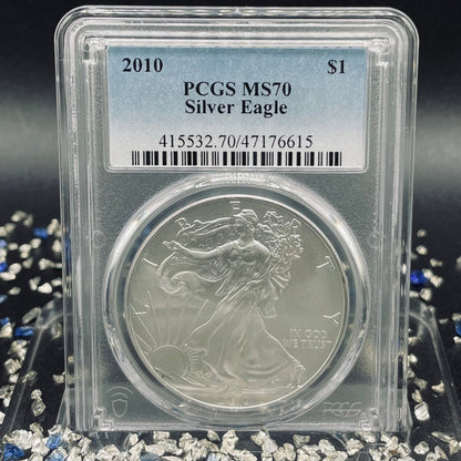 2010 Philadelphia $1 American Silver Eagle PCGS MS70 Business Strike Blue Label
