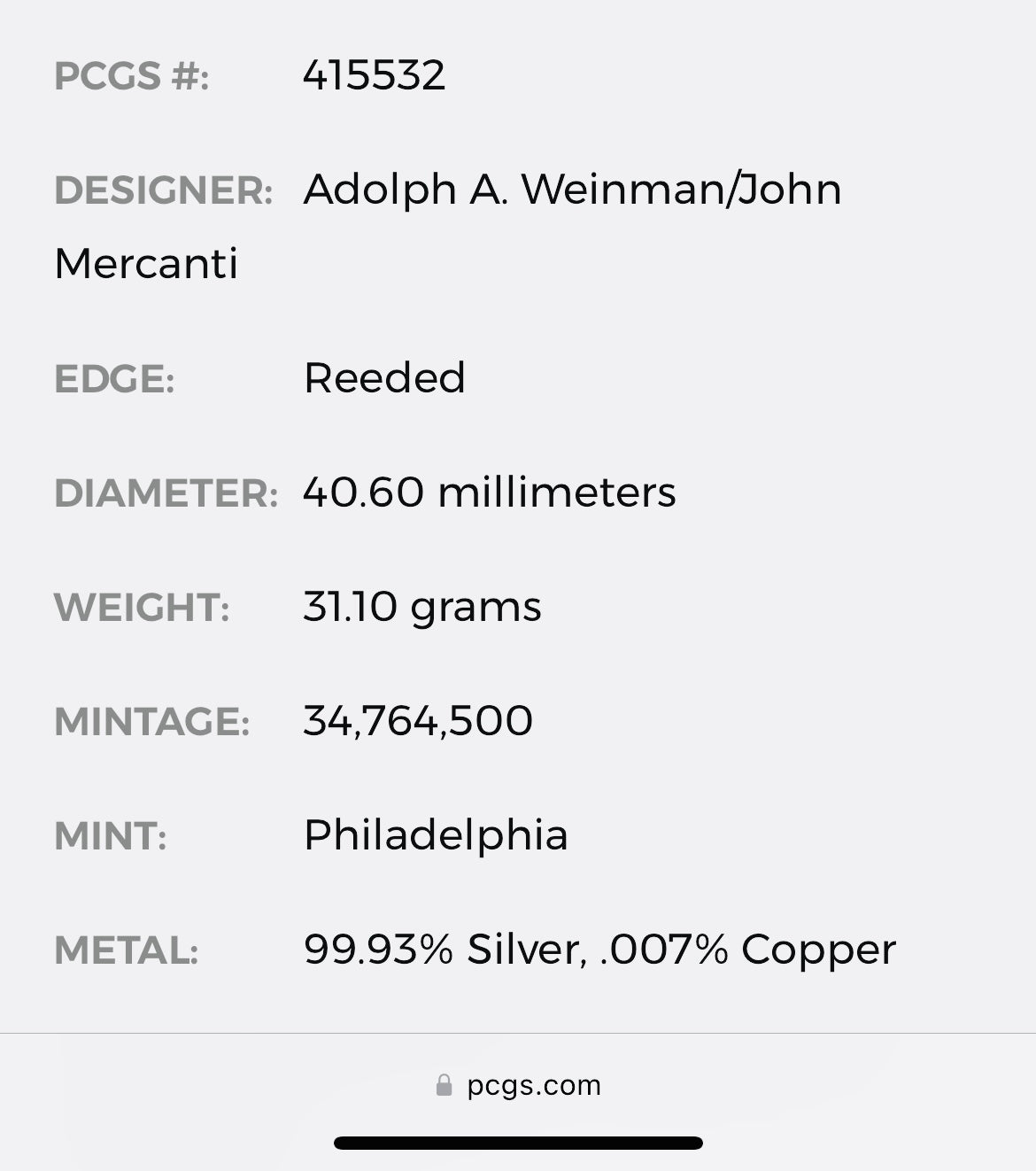 2010 Philadelphia $1 American Silver Eagle PCGS MS70 Business Strike Blue Label