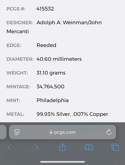 2010 Philadelphia $1 American Silver Eagle PCGS MS70 Business Strike Blue Label