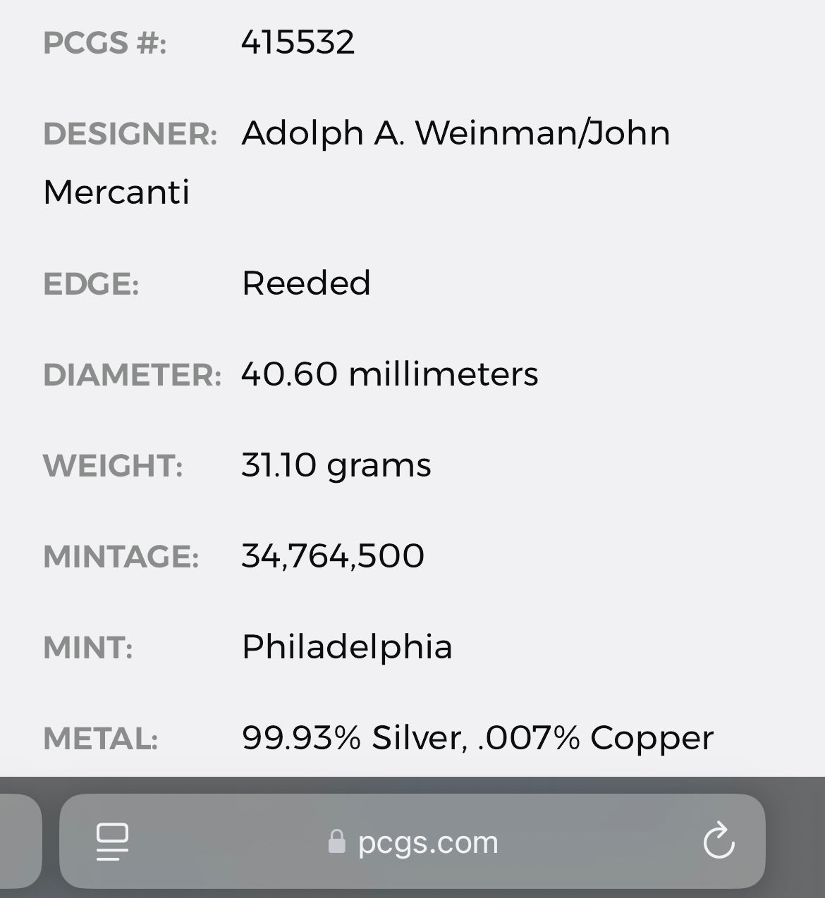 2010 Philadelphia $1 American Silver Eagle PCGS MS70 Business Strike Blue Label