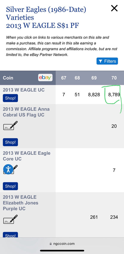 Proof 2013 (W) $1 American Silver Eagle NGC PF70 West Point Gold Star Label New Holder (1 of 8,788)