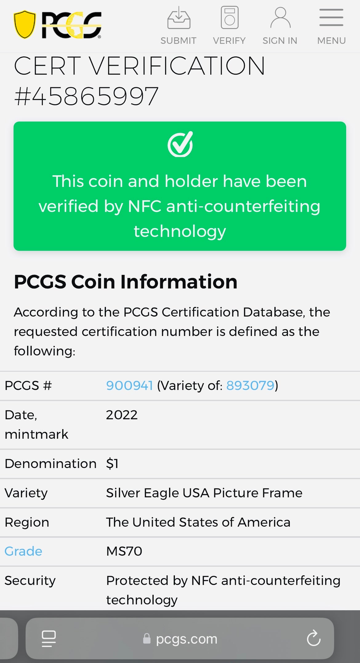 2022 $1 American Silver Eagle PCGS MS70 American Flag Holder (Rare 1 of 1,234)