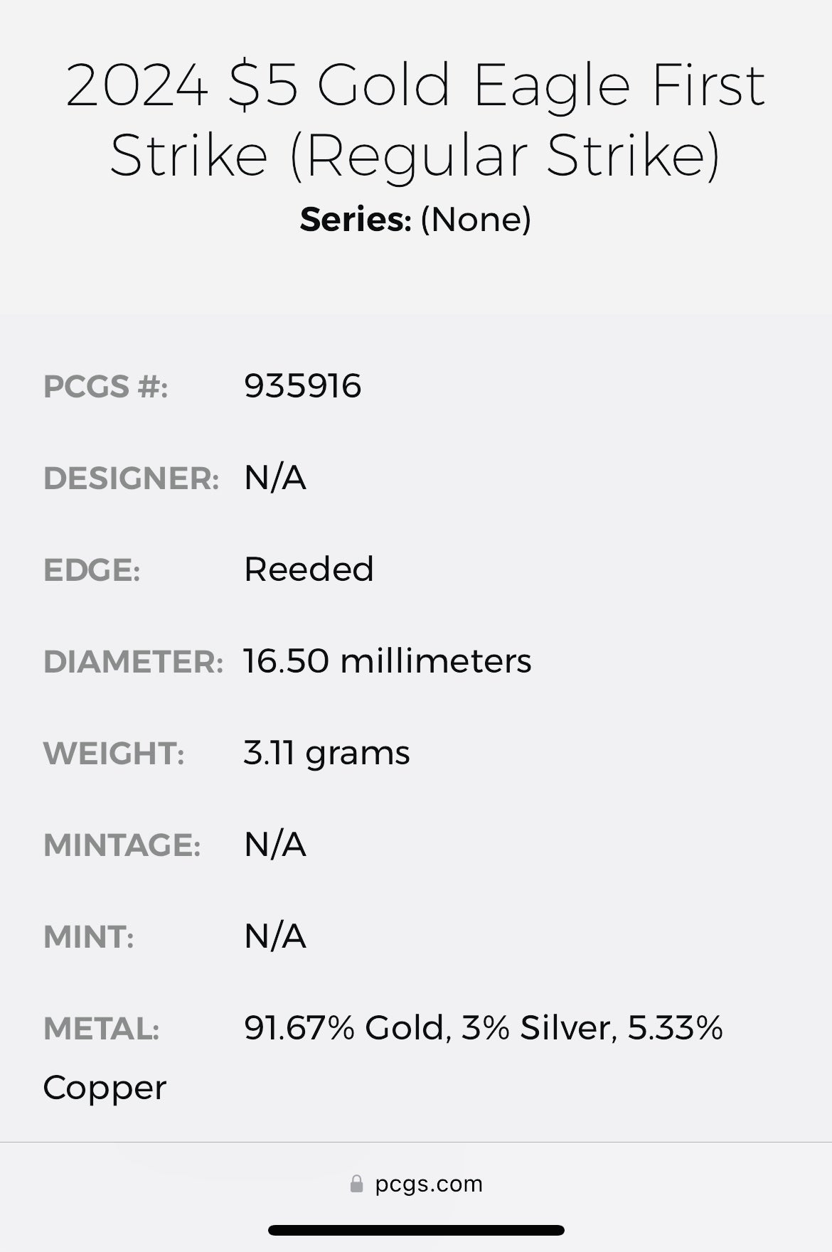 2024 $5 American Gold Eagle PCGS MS70 First Strike Flag Label (Rare 1 of 1,232)