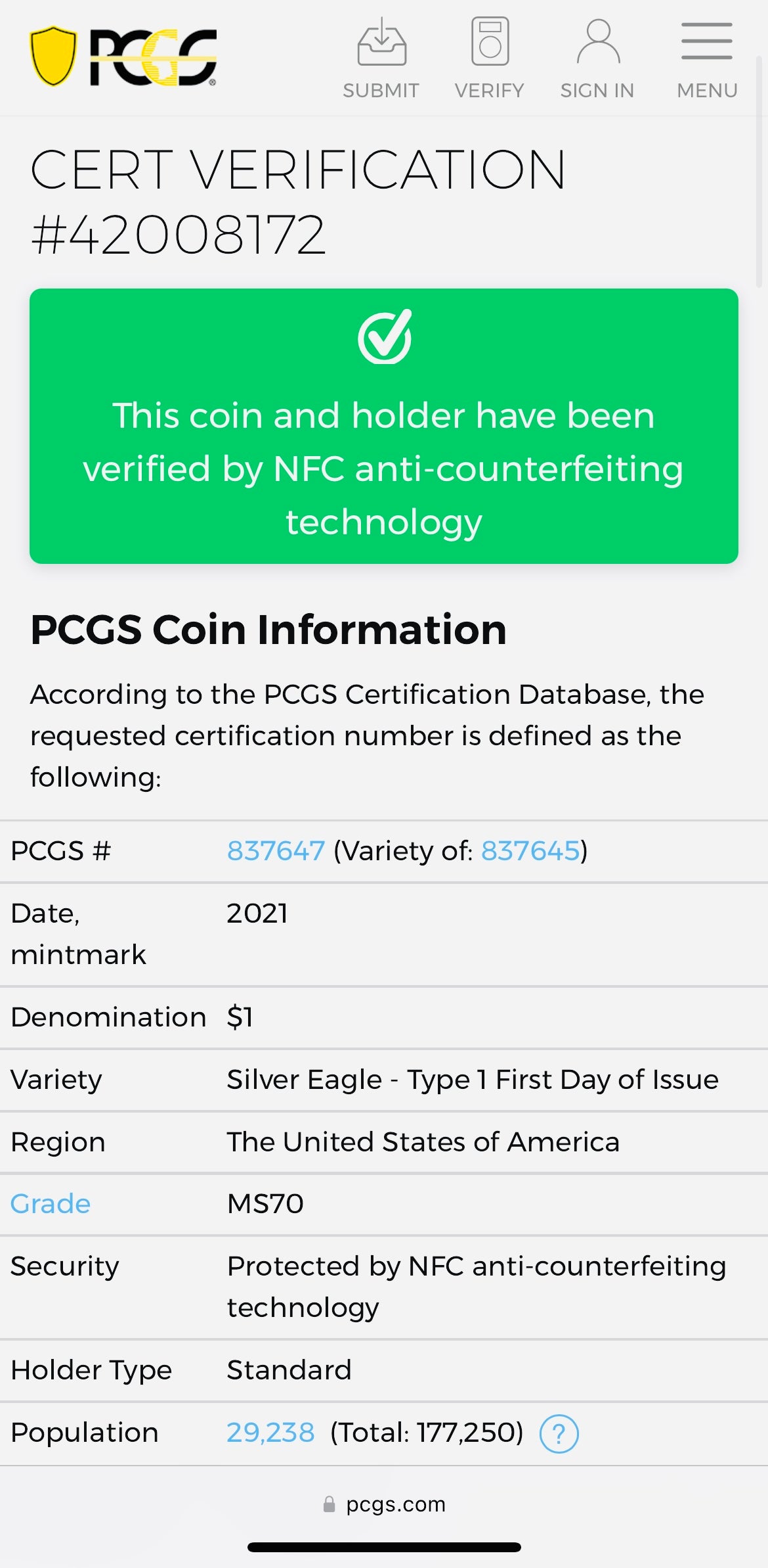 2021 $1 American Silver Eagle (2 Coin Set) PCGS MS70 First Day of Issue Type 1 & Type 2