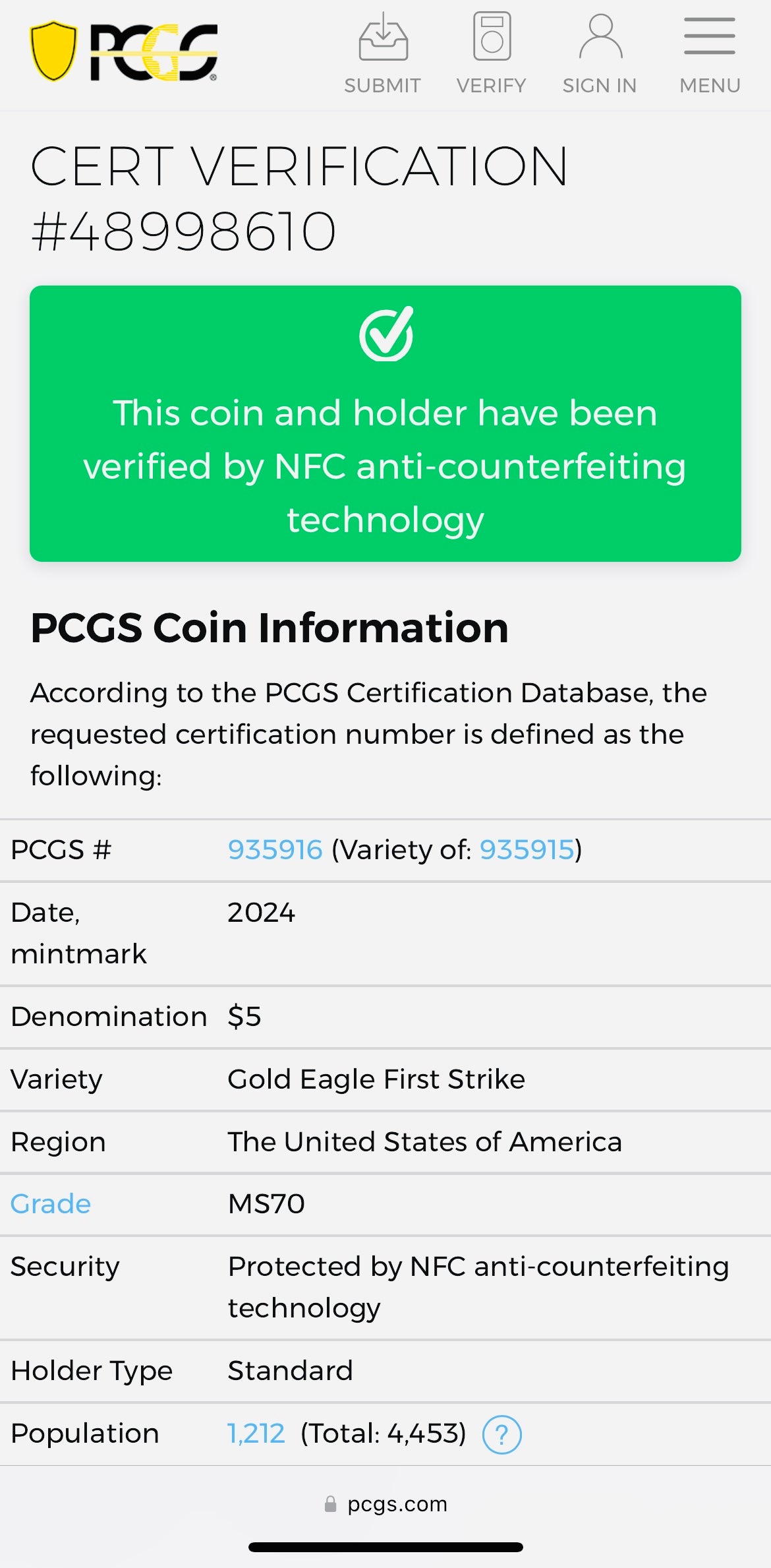 2024 $5 American Gold Eagle PCGS MS70 First Strike Flag Label (Rare 1 of 1,232)