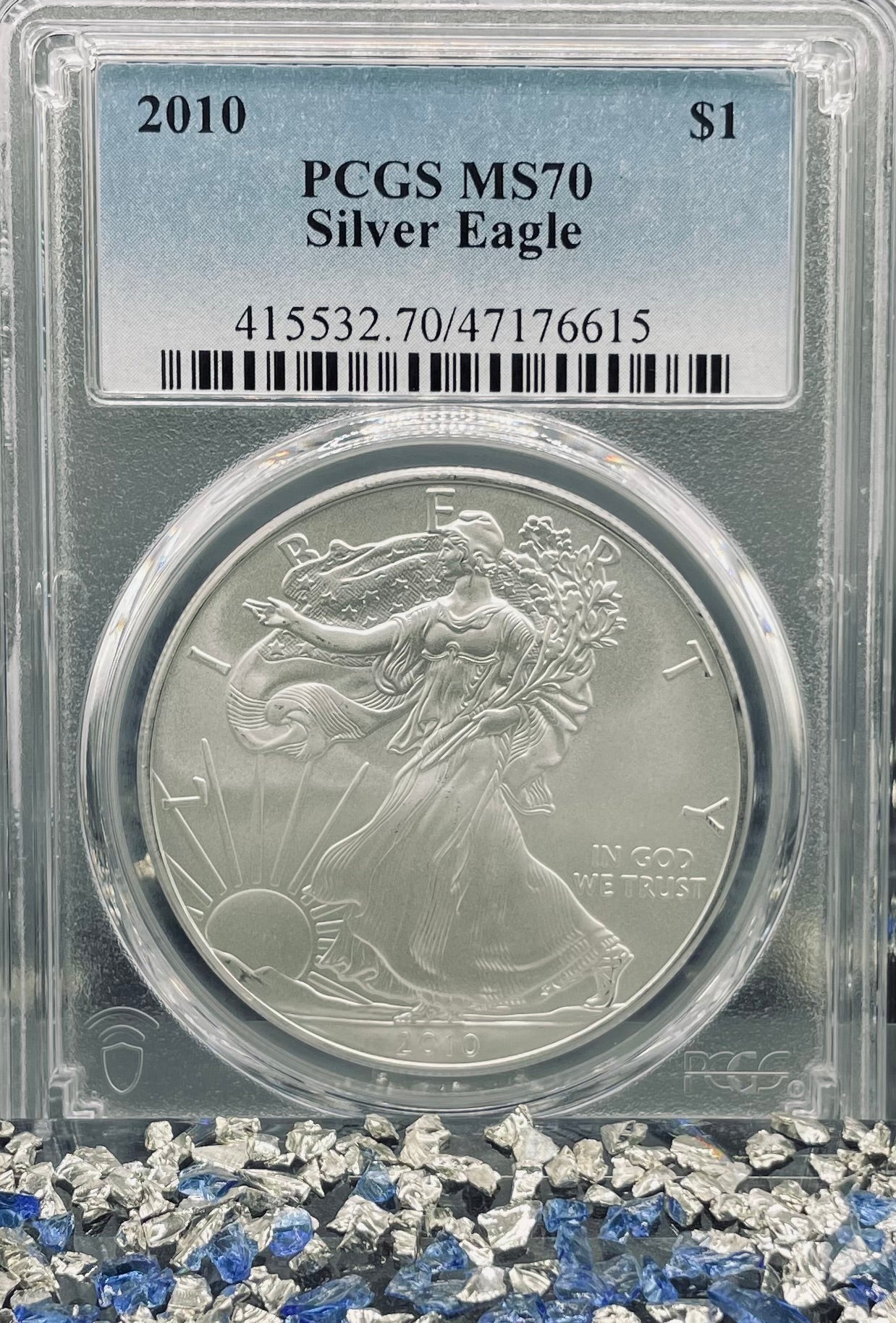 2010 Philadelphia $1 American Silver Eagle PCGS MS70 Business Strike Blue Label