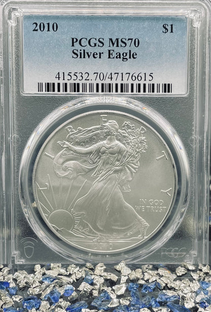 2010 Philadelphia $1 American Silver Eagle PCGS MS70 Business Strike Blue Label