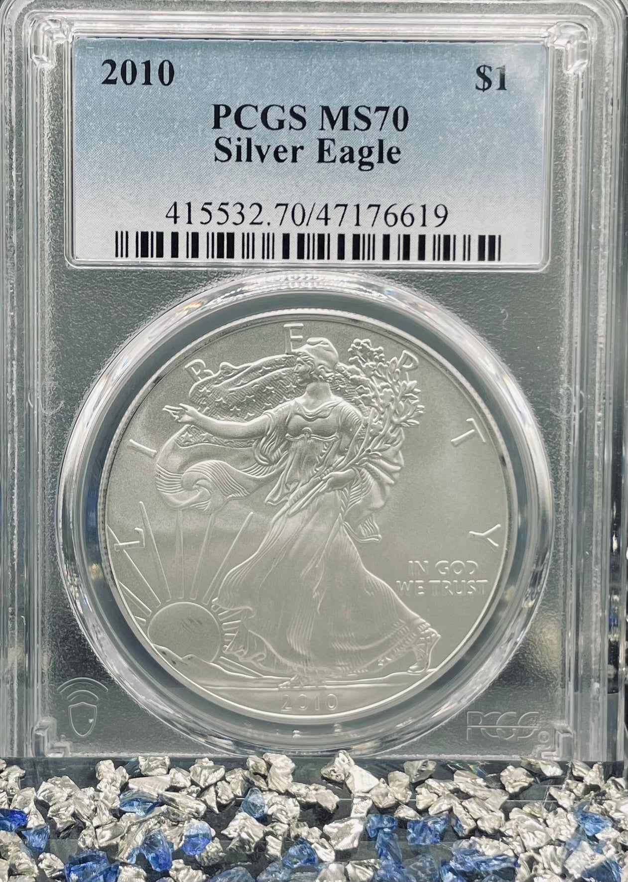 2010 Philadelphia $1 American Silver Eagle PCGS MS70 Business Strike Blue Label