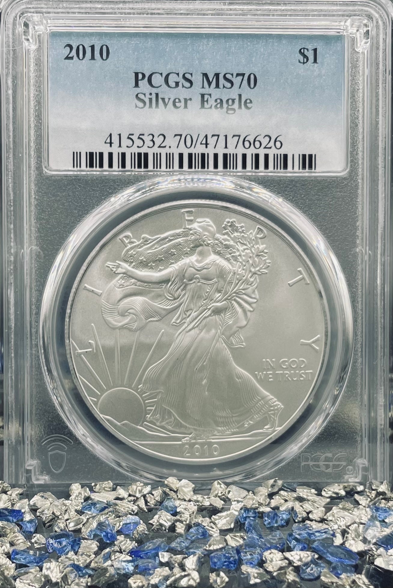 2010 Philadelphia $1 American Silver Eagle PCGS MS70 Business Strike Blue Label