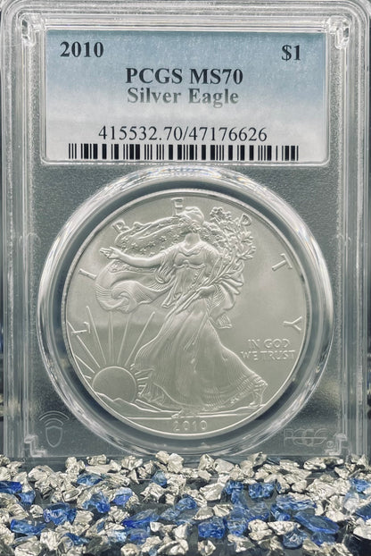 2010 Philadelphia $1 American Silver Eagle PCGS MS70 Business Strike Blue Label