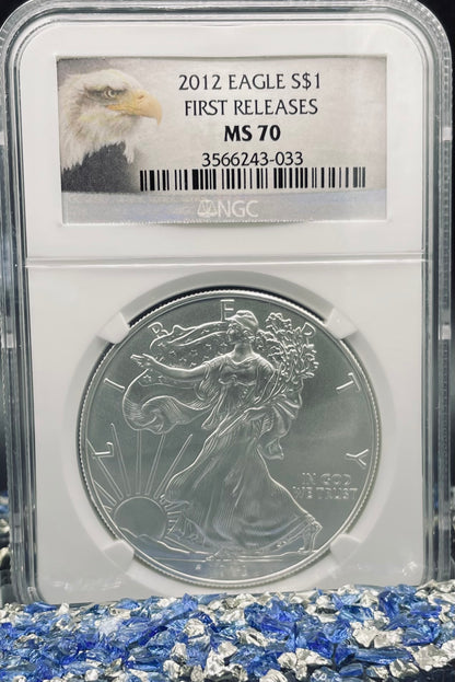 2012 $1 American Silver Eagle NGC MS70 First Releases American Eagle Label (1 of 39,967)