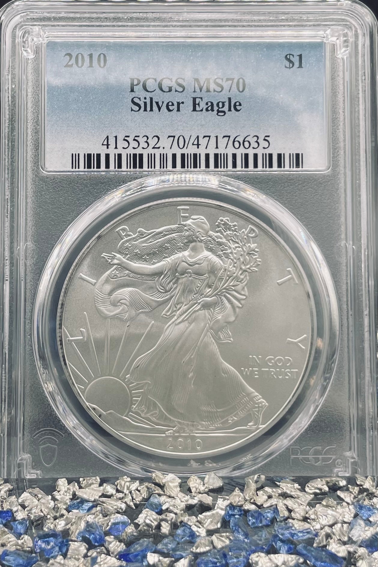 2010 Philadelphia $1 American Silver Eagle PCGS MS70 Business Strike Blue Label