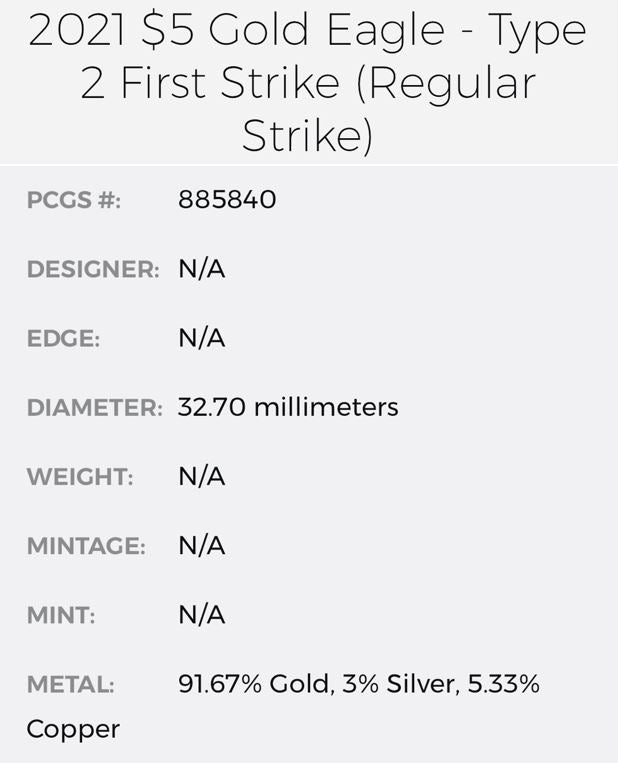 2021 $5 American Gold Eagle (2 Coin Set) PCGS MS70 First Strike Flag Type 1 and Type 2