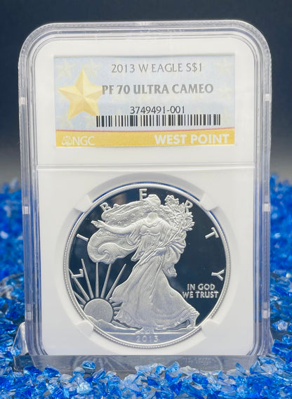 Proof 2013 (W) $1 American Silver Eagle NGC PF70 West Point Gold Star Label New Holder (1 of 8,788)