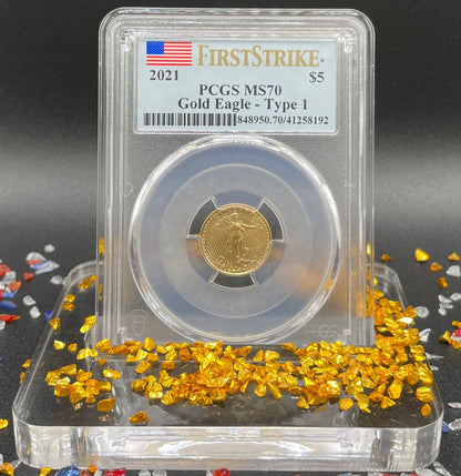 2021 $5 American Gold Eagle (2 Coin Set) PCGS MS70 First Strike Flag Type 1 and Type 2