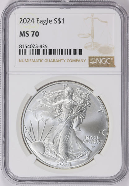 2024 $1 American Silver Eagle NGC MS70 Business Strike Brown Label