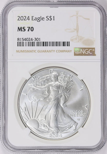 2024 $1 American Silver Eagle NGC MS70 Business Strike Brown Label