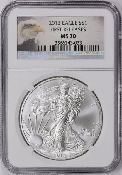 2012 $1 American Silver Eagle NGC MS70 First Releases American Eagle Label (1 of 39,967)