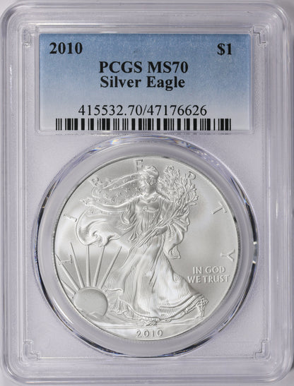 2010 Philadelphia $1 American Silver Eagle PCGS MS70 Business Strike Blue Label