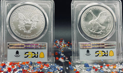 2021 $1 American Silver Eagle (2 Coin Set) PCGS MS70 First Day of Issue Type 1 & Type 2