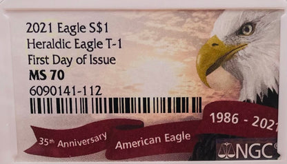 2021 $1 American Silver Eagle NGC MS70 Type 1 First Day of Issue Eagle Label Mint Condition (1 of 38,508)