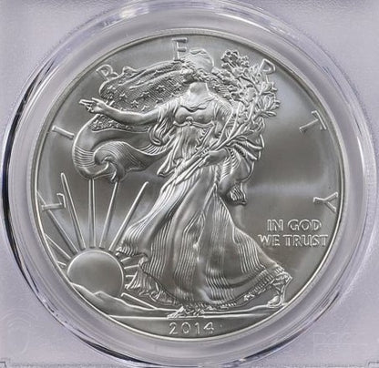 2014 (S) $1 American Silver Eagle PCGS MS70 Business Strike Blue Label Mint Condition (1 of 18,995)