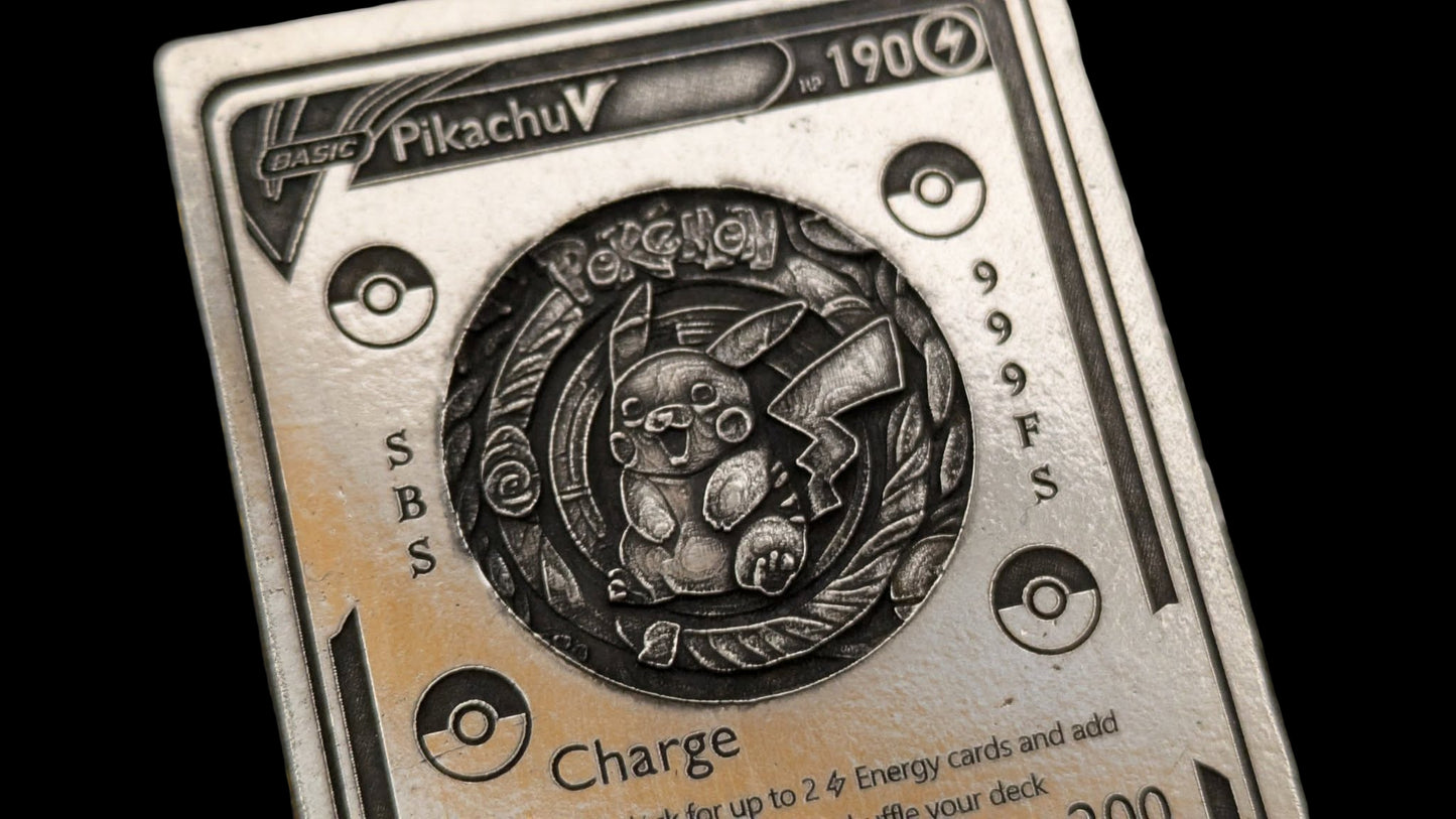 Pokémon 'Pikachu' 2.5 oz .999 Pure Silver Trading Card Hand Crafted by St Bee's in England, Satin Finish, Includes Poké Ball & COA, Mint Condition Limited Edition